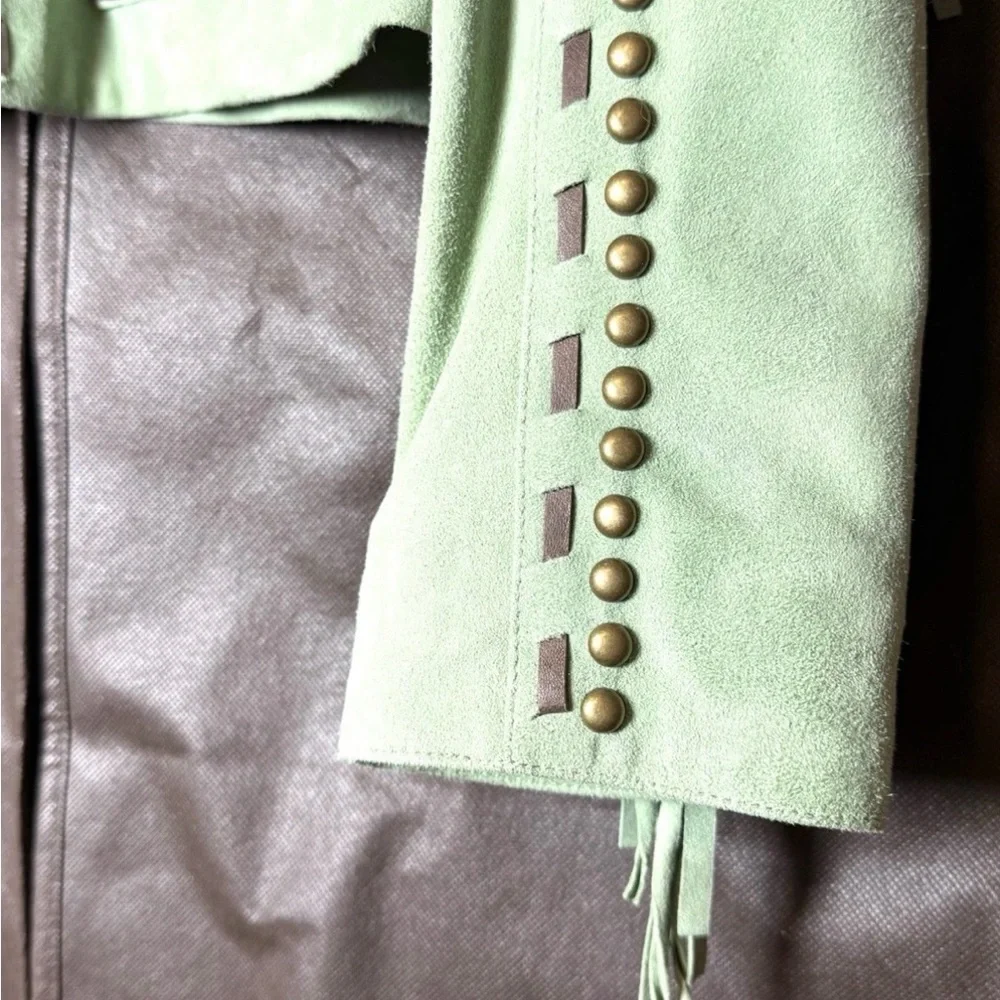 Double D Ranch Mint Suede Jacket with Fringe and Studs - Picture 9 of 15